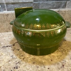 Green Ceramic Tureen with Gold Accents‎